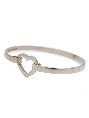 Tiffany & Co Heart Link Hook Bangle Bracelet Silver